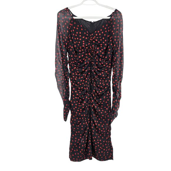 Dolce & Gabbana Polka Dot Dress Black Ruched Long Sleeve Mini Cocktail Size XS - Picture 2 of 9